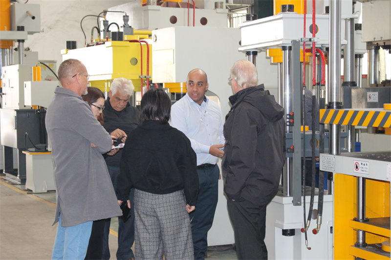 巴西牛羊舔砖液压机顾客来访